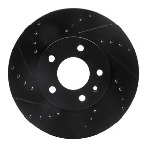 Cadillac ATS Brake Rotor (1) - Front Left - R1 Concepts - Drilled & Slotted - Black - `13-`25